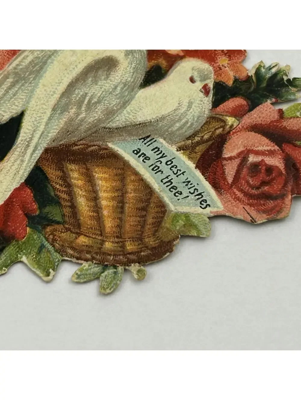 Antique Victorian Hidden Name Calling Card Die-Cut Roses Doves Hand 1890s F2